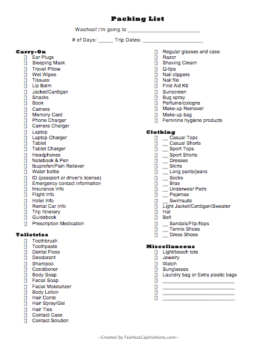 Packing List