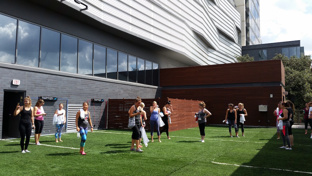 The rooftop yoga and cardio area at The Lab