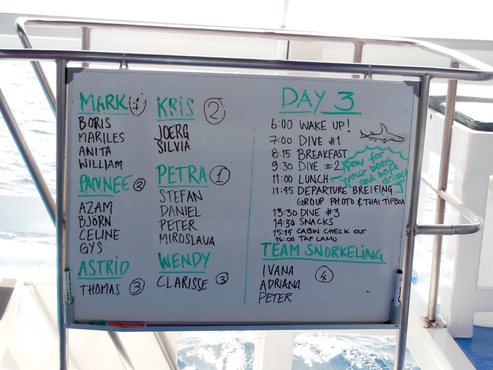 Scuba Diving Thailand Schedule